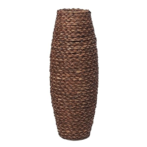 Hosley 20” Woven Floor Vase – Natural Wood & Grass Tall Decorative Vase for Pampas, Living Room, Entryway & Home Décor - color: Brown