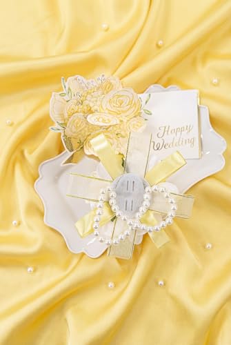 Yellow Rose Corsage and Boutonniere Set, Prom Flower Wrist Corsage Wristlet Band Bracelet, Boutonniere for Men White Wedding Flowers Accessories Prom Suit Decorations - color: Yellow