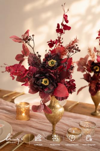 Ling's moment Artificial Greenery Stems Box Set, 35pcs with 7 Kinds of Faux Flowers Picks for DIY Bridal Bouquets Wedding Floral Arrangement Table Centerpieces, Moody Burgundy - color: Red-moody Burgundy