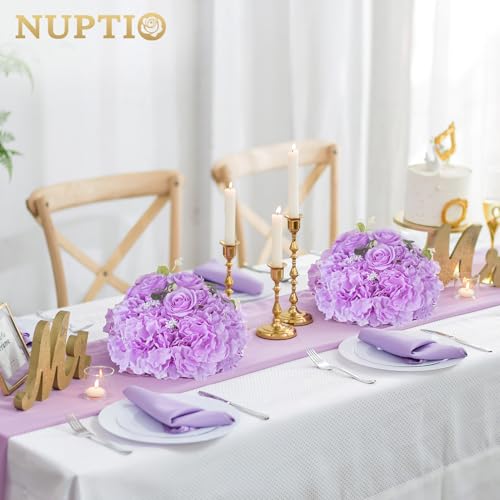 NUPTIO Flower Ball Arrangement Bouquet: 10 Pcs 11.8 inch Diameter Light Purple Rose Fake Flowers Balls for Wedding Centerpiece Decorations Artificial Flower Centerpieces for Tables - color: Light Purple, size: 11.8" Diam - 10 PCS