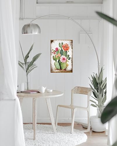 EMOHAT Succulent Bouquet Cactus Flowers Metal Tin Sign Green Leaves Decoration Botanical Cacti Floral Plants Retro Decor Poster Wall Art for Bedroom Backyard Yard Living Room 12x8 Inches