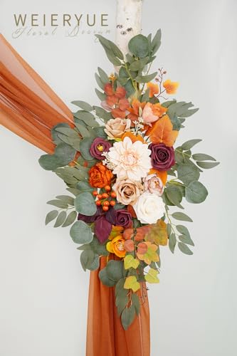Artificial Wedding Arch Flowers Kit(Pack of 3),2Pcs Artificial Flower Arch Decor,1Pcs Sheer Drape for Wedding Ceremony Arbor for WeddingCeremony (Sunset Orange) - color: Sunset Orange