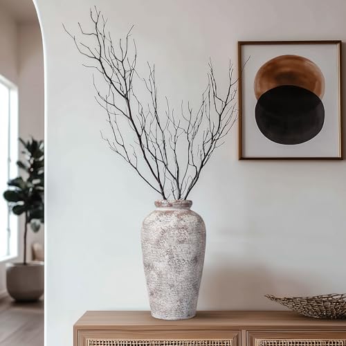Terracotta Vase, Rustic Farmhouse Vase, Large Ceramic Vases for Centerpieces, Farmhouse Decor for Living Room, Shelf, Entryway, Room Decor, 11 inch - color: Brown and White