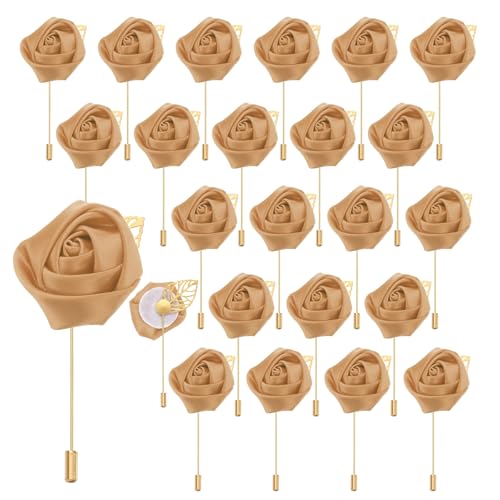 uxcell 24pcs Champagne Rose Boutonnieres Flower Buttonholes Pocket Boutonnieres Pins for Wedding Ceremony Anniversary Prom Formal Dinner Party - color: Champagne