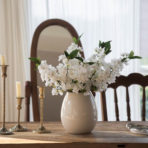 10PCS Artificial Cherry Peach Blossom Flowers,Spring Faux Bulk Cherry Peach Blossom Branches Silk Flowers Stems for Table Centerpiece Wedding Home Decor(White)