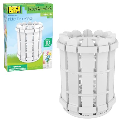 Brickcraft Bricktanicals Picket Fence Vase Brick Building Set, 146 Pieces, Ages 8 Plus, Easter Buildable Flower Holder Compatible with Brick Flowers, Collectible Display Accessory - style: Flower Holder Spring