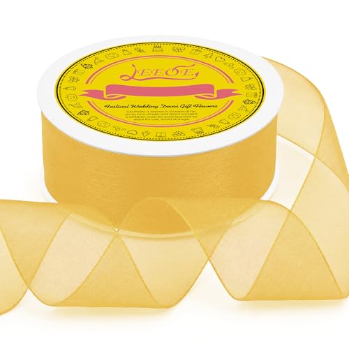 Light Gold Organza Ribbon 1-1/2 inch x 50 Yards Sheer Chiffon Ribbon for Gift Wrapping Wedding Invitations Party Decoration Bridal Bouquets Crafts - color: Light Gold, size: 1-1/2" X 50 Yards