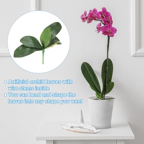 PATIKIL Orchid Leaves 11.81 Inch, 3 Pcs Small Artificial Faux Phalaenopsis Foliage Real Latex Touch Green Plant 5 Leaves with Stems for Home Flowers Pot Decor, Green