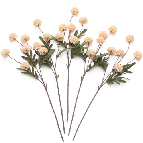 Laelfe Peach Artificial Flowers Pompon Mum, 5Pcs Fake Kiku Flowers Silk Small Mini Chrysanthemum Ball Faux Mum Decor for Filler DIY Bouquet Centerpieces Arrangements Shower (Peach) - color: Peach