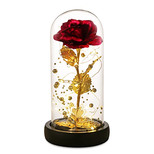 Valentines Day Gifts for Her,Valentines Gifts for Women,Flowers for Delivery Prime,Flower Galaxy Artificial Flower Light Up Rose in A Glass Dome,Anniversary Mothers Day, Birthday Gifts - color: 24k Red Rose