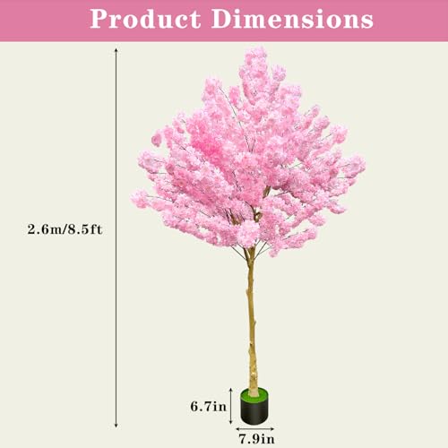 Artificial Cherry Blossom Tree 8.5ft, Faux Cherry Blossom Tree Fake Pink Artificial Tree for Wedding Home Office Living Room House Indoor Outdoor Decor - color: Pink