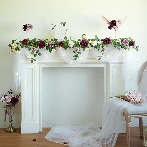 PONATIA 5FT Handcrafted Burgundy Artificial Rose Garland, Dusty Rose Flowers for Wedding Ceremony Garlands Backdrop Arch, Christmas Decorations Table Decor - color: Burgundy & Dusty Rose & Cream