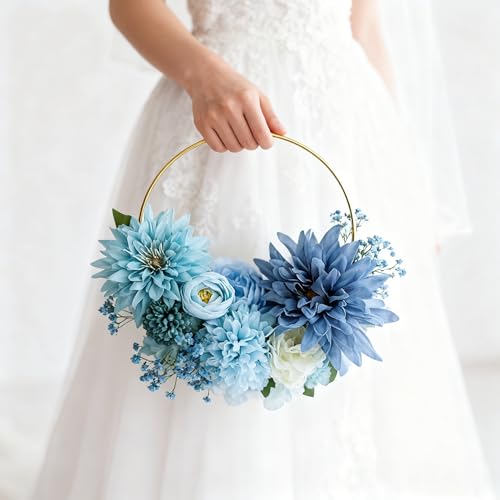 Blue Silk Flowers, Artificial Flower Combo Box Set with Stems for Bridal Wedding Bouquets, Table Centerpieces Decor, Floral Arrangement Home Decor - color: Blue