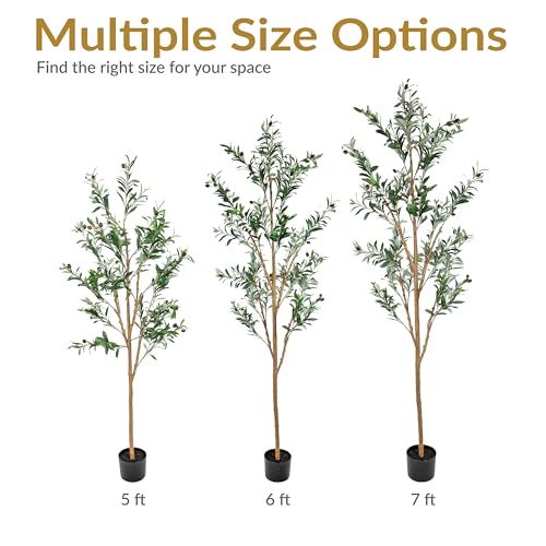 Sunnydaze Fake Olive Tree - 6ft Tall Faux Olive Tree with Pot - Indoor Artificial Plant with Black Weighted Base and Silk Leaves - Set of 2 - size: 6 ft