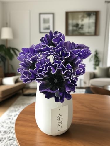 Artificial Poppy Flowers Bouquet High Quaulity Fresh Luxury Vintage PU Faux Silk Flowers - Large Real Touch Blooms for Wedding Birthday Home Decor Table Centerpiece Vase (6, Purple) - color: Purple