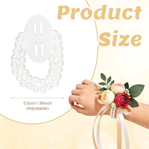 Fumwase 16 Pieces Elastic Stretch Pearl Corsage Wristlet Bracelet Adjustable Wrist Corsages Bands for Flowers Wedding Bridal Shower Graduation Party