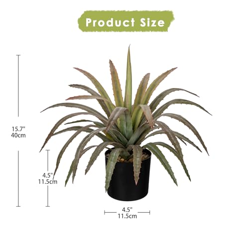 Briful Artificial Agave Plant with Pot 17in Realistic Faux Succulent Plant | with Spiky Textured Leaves, Bendable Stems, Fake Potted Agave for Bathroom Shelf, Desk, Patio, Southwestern Decor - color: Green Red