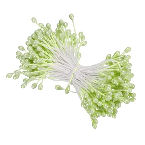 Patikil 3mm Double Heads Flower Stamen, 150Pcs Artificial Pistil Matt Pearl Floral Stamen for DIY Christmas Card Wedding Decoration, Light Green - color: Light Green