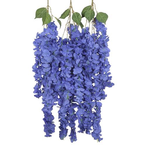3PCS Royal Blue Wisteria Hanging Flowers, 5.25ft Artificial Wisteria Garland with 6 Branches Blue Hanging Flowers for Decoration, Wedding Arch, Party Backdrop, and Home Wall Decor - color: Royal Blue
