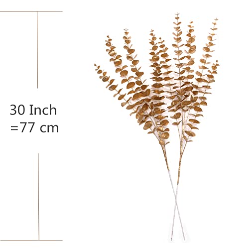 CATTREE Faux Gold Eucalyptus, Artificial Plastic Golden Plants 30" Tall 2 Pack, Christmas Decorations Fake Shrubs for Wedding Hotel Hall Party Indoor Home Table Centerpieces DIY Decor Planting Filler - color: (Tall) Golden Eucalyptus Branches - 2 Pcs