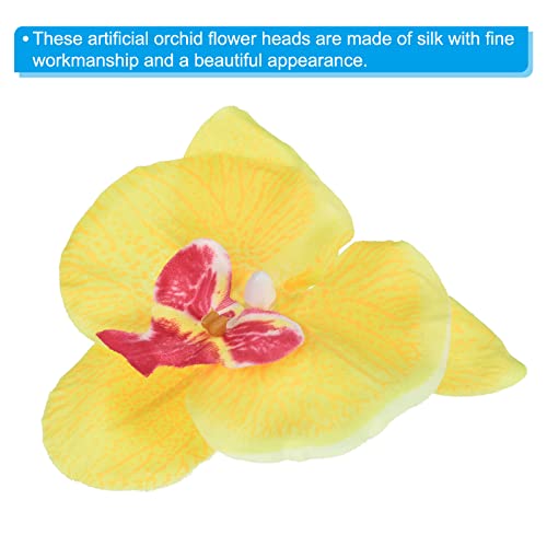PATIKIL 3.9" Artificial Orchid Flower Heads, 20 Pack Silk Phalaenopsis Fake Butterfly Orchid Heads for Wedding Floral Bouquet Decor DIY Craft Making, Yellow - color: Yellow, size: 3.9"