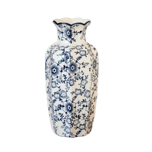 WF Chinese Porcelain Blue and White Vase, Hand-Painted Ceramic Floor Vase for Home Decor, Traditional Oriental Shelf Decor Collectible Figurines (Height: 10")