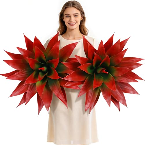 Wertuirk 28 Inch Artificial Agave Plant Set of 2, Realistic Faux Succulents with Vibrant Color, UV Resistant Fall Fake Plants for Indoor Outdoor, Home, Garden Decor (Red×2, Extra Large) - color: Red×2, size: X-Large