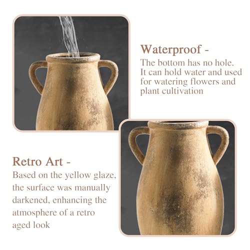 Large Ceramic Vase,11.3 inch Tall Farmhouse Flower Vase with 2 Handles, Terracotta Decorative Flower Vase for Home Decor, Living Room Entryway Table Centerpiece Decor - color: 102-11.3in