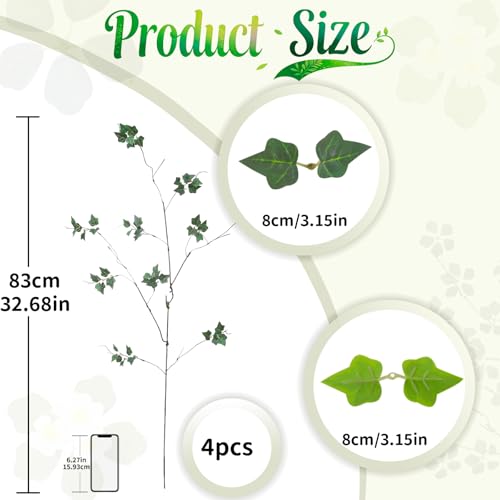 4 Pcs 38.5" Tall All-Green Artificial Branches with Leaves, Realistic Faux Ficus Greenery Stems, Bendable Fake Plant Twigs for Tall Floor Vases, Home Centerpiece, Office & Spring Decor(FS Green) - color: Fs Green