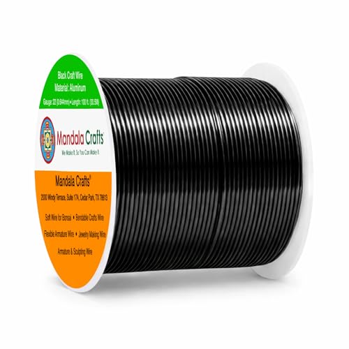 Mandala Crafts 22 Gauge Anodized Aluminum Craft Wire for Jewelry Making - 100 FT Colored Flexible Black Wire - Bendable for Bonsai Armature Crafting Sculpting - color: Black, size: 22 Gauge