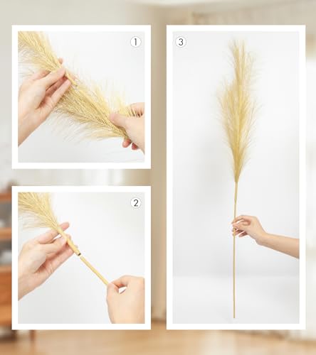 9 Pcs 45" Tall Pampas Grass Gold Decor, Long Stem Artificial Flower Floor Vase Large Faux Floral Pompas Fake Plants Dried Bouquet Arrangement Vase Filler for Boho Home Wedding Decoration - color: 9 Pcs 45" Gold Style
