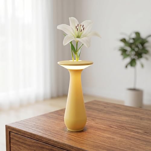 Rechargeable Cordless Flower Table Lamp | Vase Lamp Design, Small Night Light, For Restaurant, Bedroom, Dining Table, Office, Home - color: Yellow