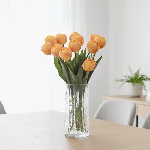 12 Pcs 15 Inch Orange Tulips Artificial Flowers for Home Decor | Silk Realistic Artificial Fall Flowers, Multilayer Petals, for Home Office, Parties, Floral Arrangements, Table Centerpieces - color: Orange