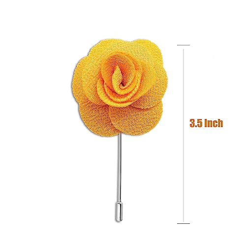 Rhungift Men's Camellia Flower Lapel Pin Handmade Rose Boutonniere Stick Brooch for Suits Wedding Party Groom Multicolor Men Women - color: Yellow