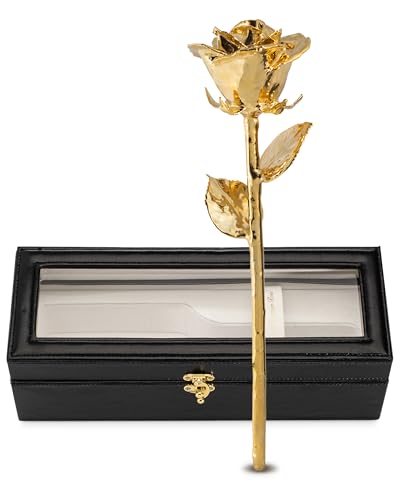 Forever Rose 24K Gold Dipped Real Rose – Handmade, Long-Lasting Preserved Flower in Leather Case – Romantic Gift for Anniversary, Valentine's Day, Mother's Day, Birthday, Wedding, Wife, Girlfriend - color: Leather Case