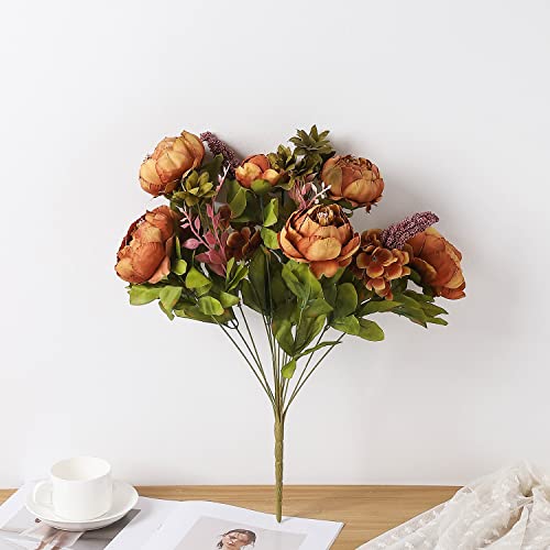 Duovlo Fake Flowers Vintage Artificial Peony Silk Flowers Wedding Home Decoration,Pack of 1 (Coffee) - color: Coffee