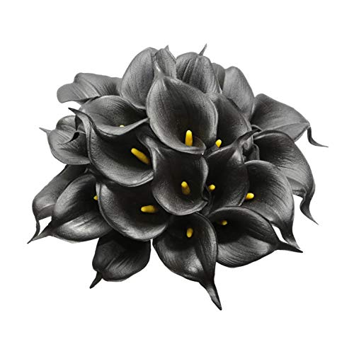 DuHouse 20Pcs Artificial Calla Lily Flower Real Touch Latex Flowers for DIY Wedding Bouquet Party Home Decor (Black) - color: Black, size: 20pcs