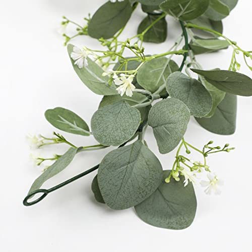 Gypsophila Artificial Eucalyptus Garland 2 Pack, 5.8Ft Faux Baby Breath Flowers Vine, Real Touch Hanging Flower Decor for Wedding Arch Party (White)