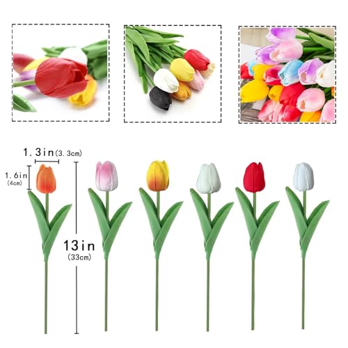 15PCS Artificial Tulips Flowers,Real Touch 14" Silk Fake Tulips,Bulk Fake Flowers,Faux Flowers,Artificial Flowers for Home Kitchen Office Dining Room Wedding Decorations (Colorful)