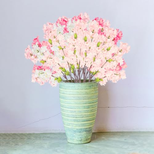 MINGZHE 5pcs Artificial Cherry Blossom Branches Faux Cherry Flowers 39 Inch Peach Branches Silk Tall Stems Fake Flower Arrangements for Home Wedding Table Vase Decor (Light Pink) - color: Light Pink