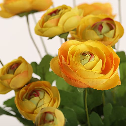 Artificial Silk Flowers Persian Buttercup Heavy Color Ranunculus Flower 5 Pcs,Suitable for core Decoration,Wedding Floral Creation,Flower Arrangement DIY Project,Interior Decor（Yellow） - color: Yellow
