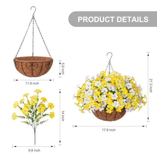 INSPRING Artificial Hanging Flowers for Outdoors Baskets Fake Plants Outdoor Decoration, UV Resistant Faux Morning Glory in Planter Look Real Silk Flowers for Outside Patio Porch Balcony Garden - color: Yellow White