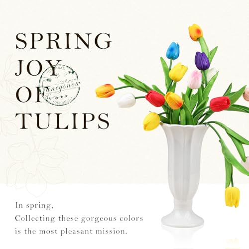 16Pcs Tulips Artificial Flowers Real Touch PU Faux Tulips Colorful Fake Flowers for Home Decor - Easter Spring Table Arrangement in Vase (Bedroom, Living Room, Kitchen) - color: Multicolor-16