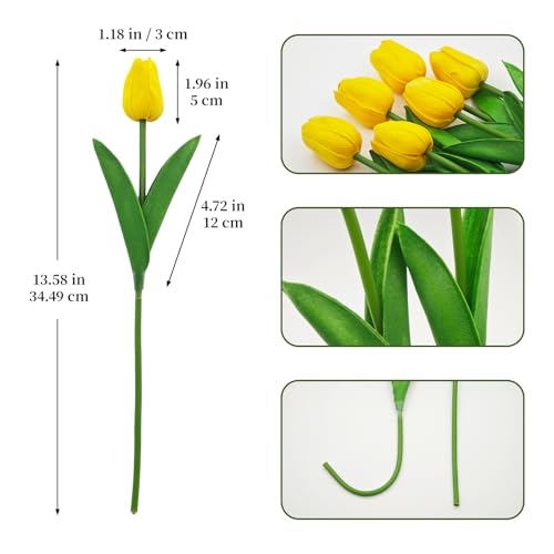 25Pcs Tulips Artificial Flowers, Faux Tulips Artificial Tulips Real Touch Tulip Fake Flowers Bouquets for Spring Wedding Home Kitchen Office Party Decor (Yellow) - color: Yellow