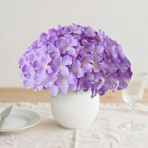 Hydrangea Artificial Flowers, 20 Pcs Purple Hydrangea Artificial Flowers Bulk, Faux Hydrangea Flowers for Outdoor, Fake Silk Hydrangea Flowers with Stems for Wedding Decoration Decor - color: Purple, size: 20 Pcs