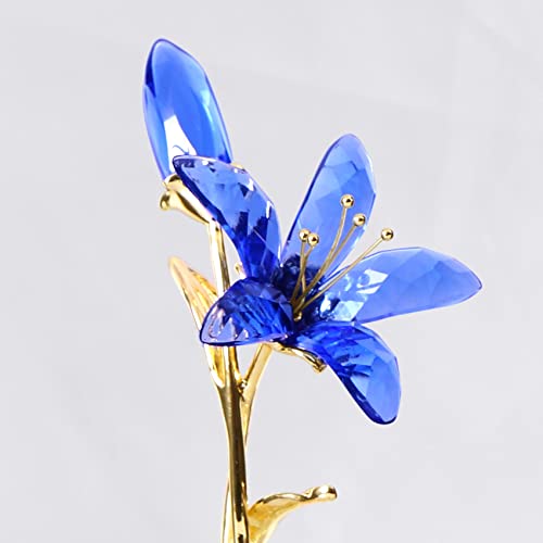 YWHL Crystal Lily Flower Figurine with Vase, Handmade Blue Lily Flower Gifts for Woman, Wedding Gifts for Couple, Home Party Decorations (Blue Lily) - color: Blue