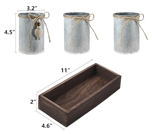 Artificial Sunflower Decorative Centerpiece, Rustic Table Centerpieces Home Decor for Dining Room, Farmhouse Wood Planter Box with 3 Galvanized Metal Pots Decorative - style: Sunflower Plant