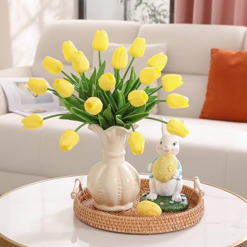 30 Pcs Artificial Tulips PU Faux Flowers, Yellow Real Touch Fake Tulips for Valentine's Day Spring Easter Home Kitchen Wedding Decorations and New Year Decor - color: Yellow