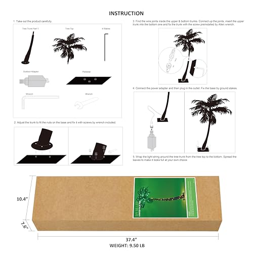 Lightshare 5 Feet Palm Tree 96LED Lights Artificial Fake Tree Decoration for Tiki Bar Outside Patio Porch Pool Christmas Nativity - size: 5ft
