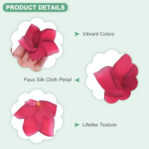M METERXITY 10-Pack Artificial Plumeria Flowers, Fake Silk Heads Flower Hawaiian Plumeria Petal for DIY Crafts/Dress/Wedding/Party Decoration [Rose Red, 3.9"/ 10cm] - color: Rose Red